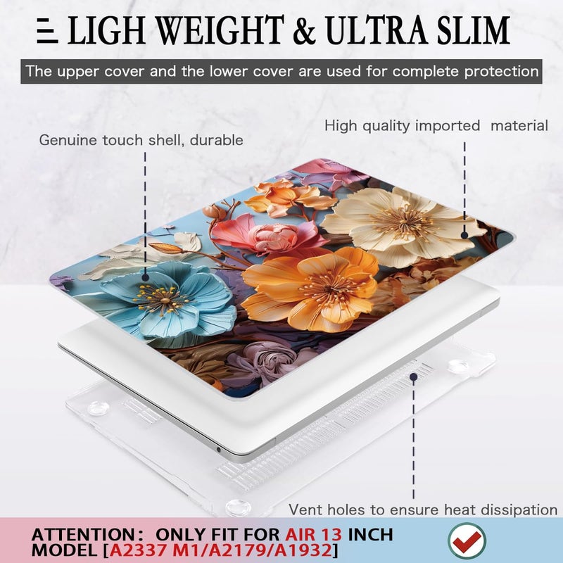 CISSOOK Compatible with MacBook Air 13 inch Case 2021 2020-2018 Release M1 A2337 A2179 A1932  Flower Hard Shell Case with Keyboard Cover for MacBook Air 13 Inch with Touch ID  Silk Flowers - Image 4